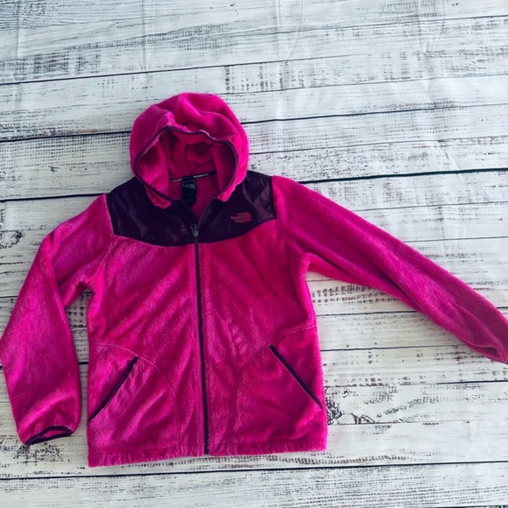 NorthFace fluffy pink zip up! Girls size 18